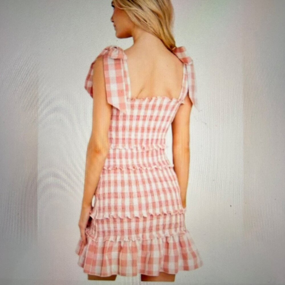 Mable salmon tiered gingham mini dress, boutique NWOT Large